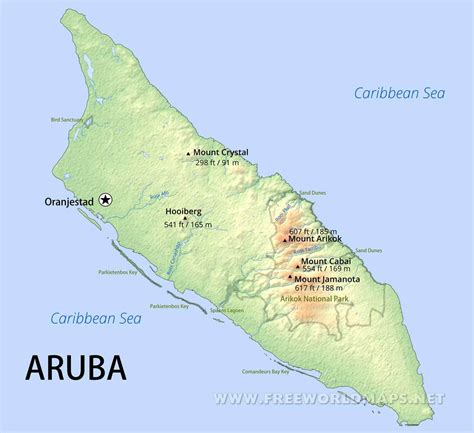 Aruba Map Geographical Features Of Aruba Of The Caribbean