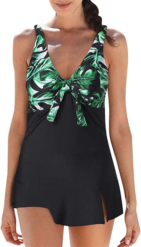 Amazon Com Icodod Women Summer Tankini Plus Size Bikini Leaves Print