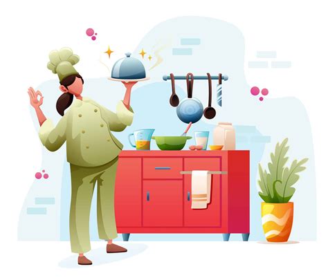 Free Woman Chef In Kitchen Illustration Ai