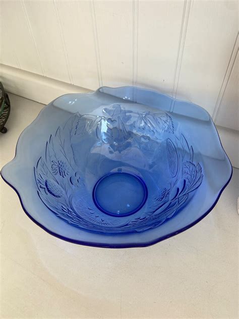 Fabulous Large Vintage Cobalt Blue Glass Bowl Etsy Uk