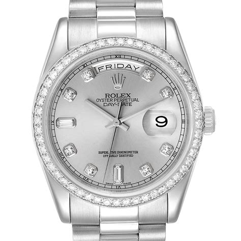 Rolex President Day Date Platinum Diamond Mens Watch 118346