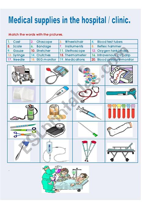 Medical Supplies In A Hospital Clinic Esl Worksheet By Sunshinenikki