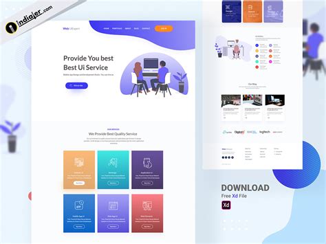 UI Designing Services Website Template in Adobe XD - Indiater