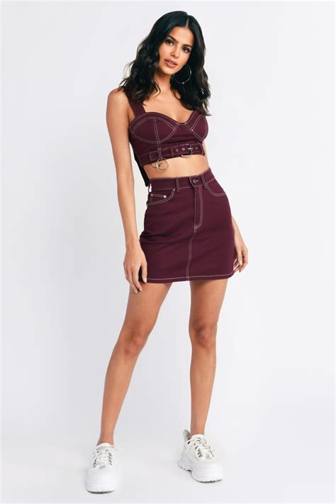 Burgundy Crop Top Belted Crop Top Burgundy Bustier Top S 52