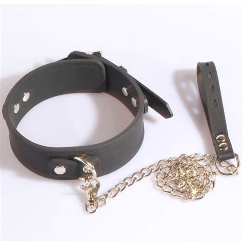 Black Silicone Slave Restraint Collar With Metal Chain Slaves And Masters Cosplay Sex Collar