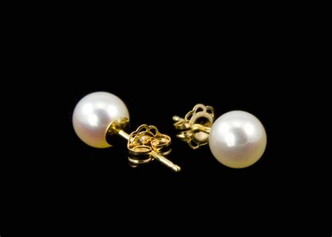 White Freshwater Pearl Earrings White Pearl Stud Earrings 14k Yellow