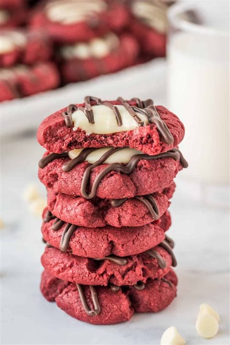 Soft Chewy Red Velvet Cookies Filled With White Chocolate Fudge And