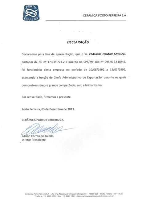 Carta De ReferÊncia CerÂmica Porto Ferreira Carta De Referência