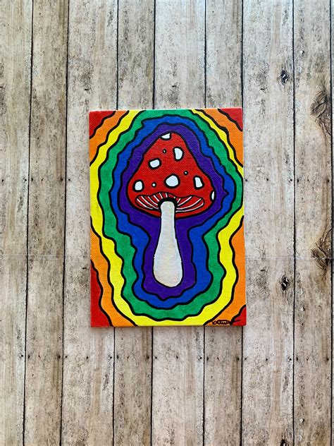 Trippy Rainbow Mushroom Painting Acrylic Painting Trippy Etsy