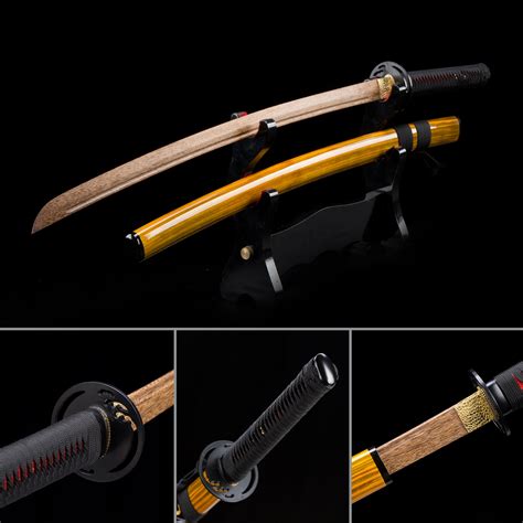 Handmade Wooden Blade Bokken Practice Katana Samurai Sword With Orange