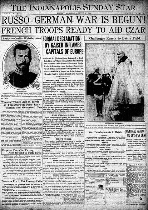 I Love All These Old Front Pages World War I Begins August 2 1914 Indianapolis Star Cover