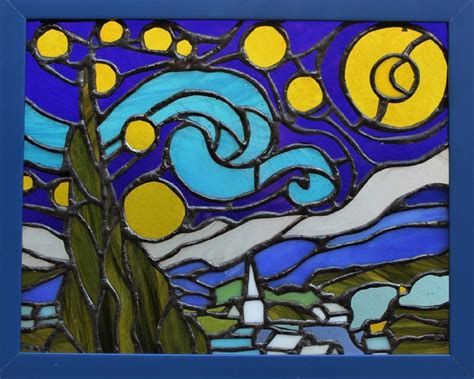 Van Gogh Starry Night Stained Glass Panel Starry Night Van Gogh Tiffany Stained Glass Art