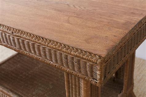 Heywood Wakefield American Misson Wicker Rattan Library Table At