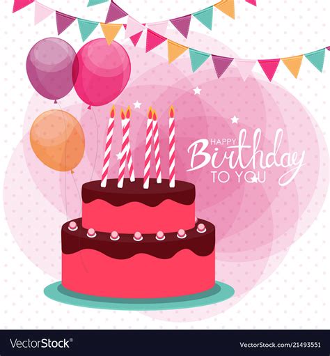 Happy Birthday Poster Background With Cake Vector Image