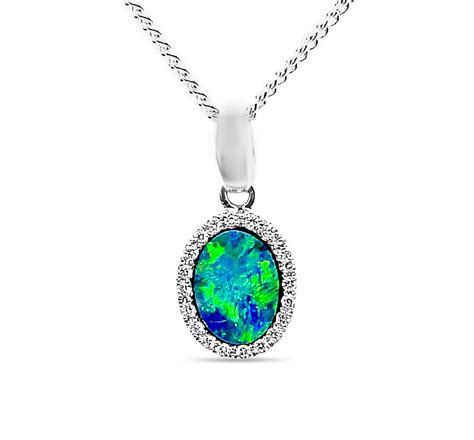 Princess Opal Doublet Pendant In 18k White Gold With Diamonds