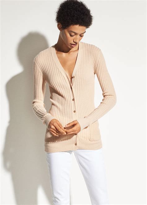 Lyst Vince Rib Skinny Cashmere Cardigan In Natural