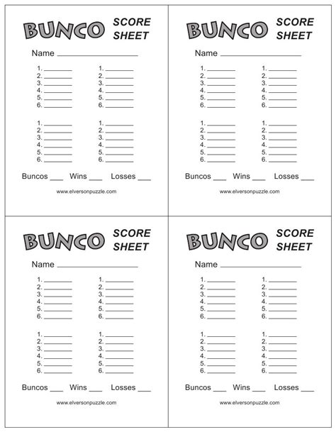 Bunco Score Sheet Template