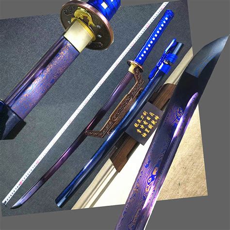 Japanese Sword Samurai Katana Sharp Blue Folded Damascus Steel Blade