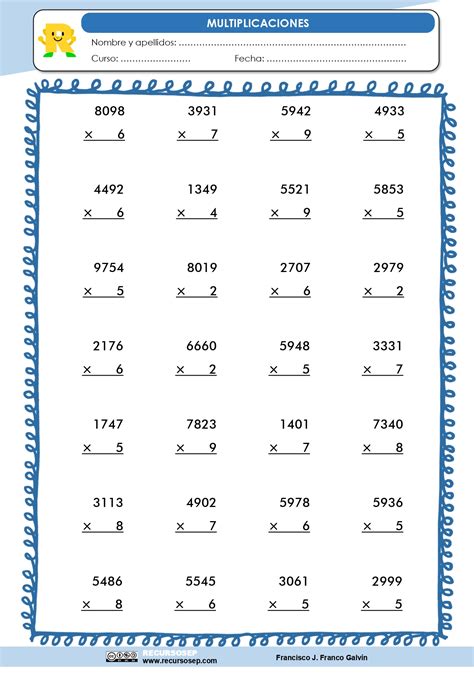 Multiplicaciones 4 Cifras X 1 Cifra