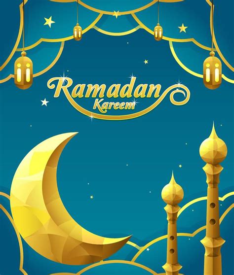 Ramadan Kareem Poster With Crescent Moon Decoration Lantern And Mosque