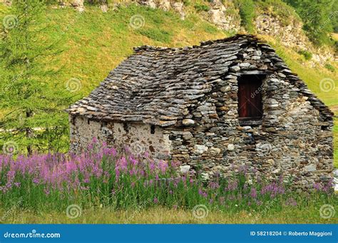Old Stone House And Meadow In The Italian Alps Stock Photo Image Of
