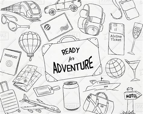 Doodle Travel Vector Pack Hand Drawn Clipart Vacation Clipart Travel