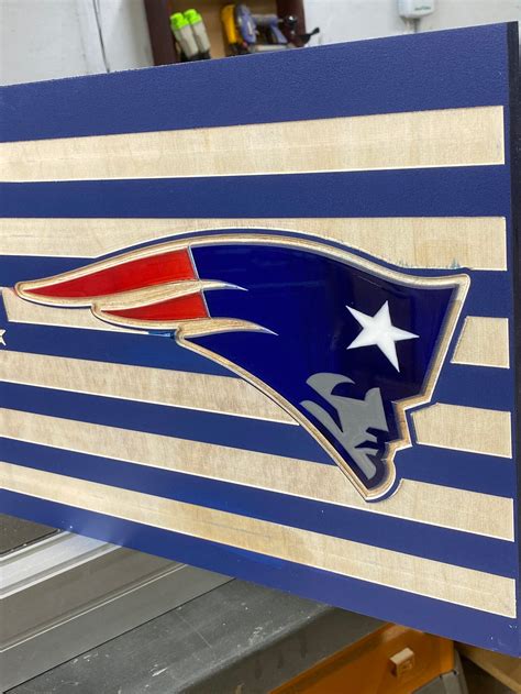 New England Patriots Wood American Flag With Epoxy Logo And Etsy