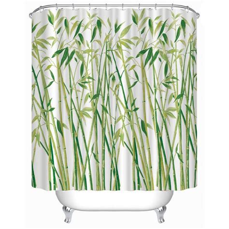 180 X 180cm Bamboo Forest Waterproof Polyester Bathroom Shower Curtain With 12pcs Curtain Hooks