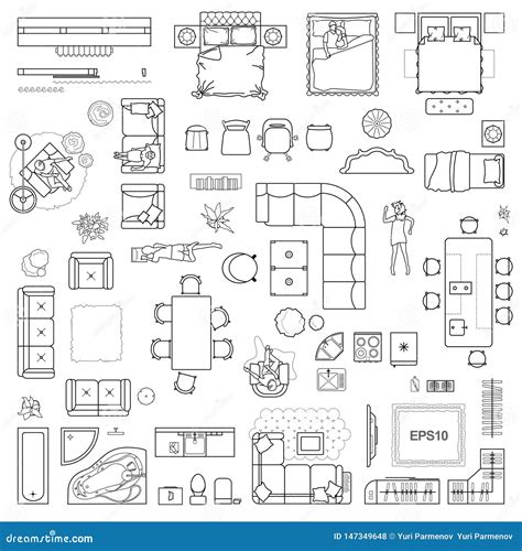 Interior Design Floor Plan Symbols Top View Furniture Cad Images And