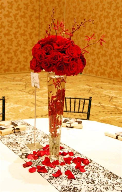 Red Rose Tall Trumpet Vase Centerpiece Yelp Red Roses Centerpieces
