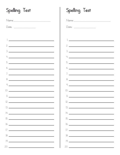 Blank 20 Words Spelling Test Sheet Download Printable Pdf Templateroller