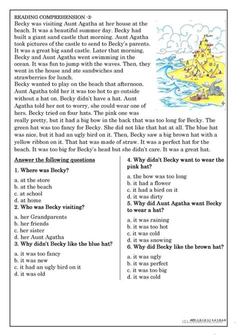 Reading Comprehension Passages B Level Reading Comprehension Worksheets English Reading