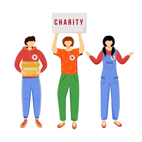Volunteers Collecting Donations Flat Vector Illustration Slefless