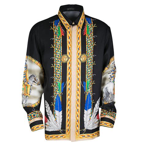 Neueste trends · beauty & lifestyle · beste mode, bester preis Versace Black Native American Printed Silk Long Sleeve ...