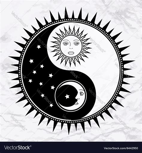 Yin Yang Symbol With Moon And Sun Royalty Free Vector Image