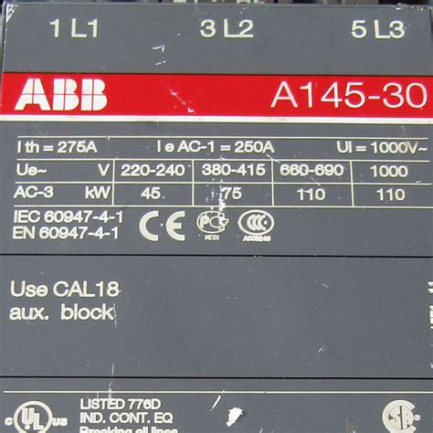 Abb A145 30 250 Amp 3 Pole 120 Volt Coil Magnetic Contactor Used