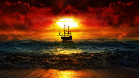 Wallpaper Sailing Ship Boat Ocean View Waves Sunset Sun Rays X Nikospatsais