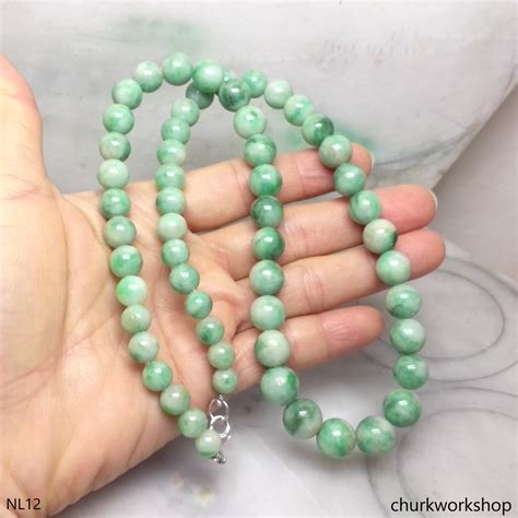 Green Jade Beads Necklace Churk Work Shop