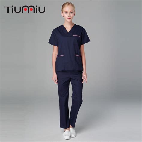 Unisex Doctor Uniform Hospital Medical Scrub Clothes Women Drugstore Sets Navy Blue Surgical