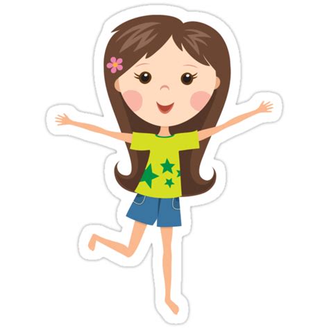 cute happy cartoon girl sticker stickers by mheadesign redbubble