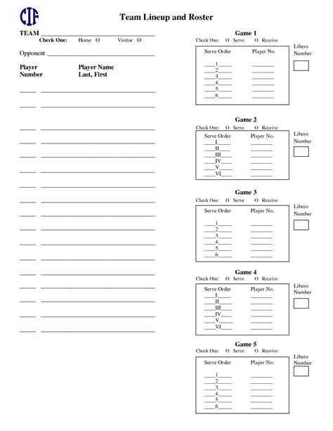 Volleyball Roster Lineup Sheets Printable Printable Templates