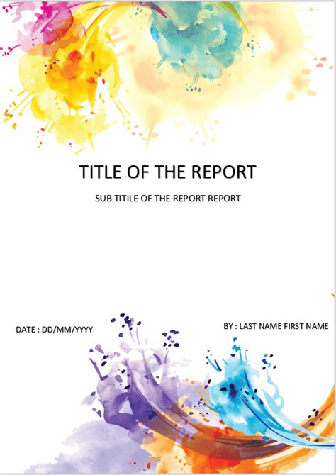 Cover Page Download Template For Ms Word Color Splashes Cover