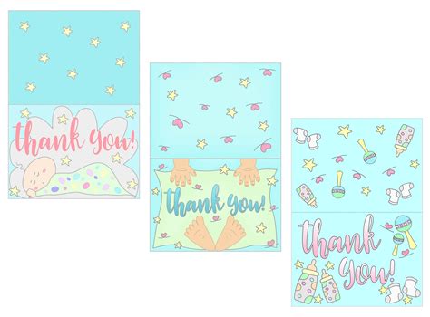 The files each have four cards fit on a letter size page—simply print, cut, distribute and play! Baby Shower Thank You Cards Free Printable ~ Daydream Into ...