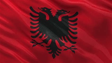 Albanian Flag Waving In Wind With Clouds In Background Stock Footage