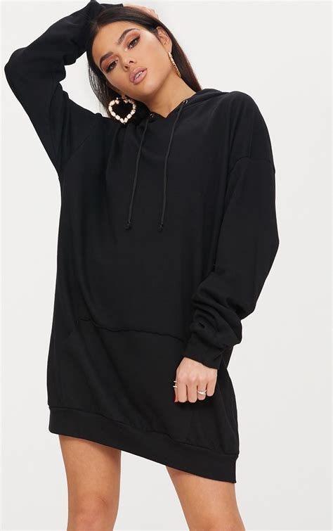 black oversized hoodie dress prettylittlething usa