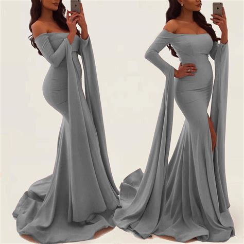 Sexy Off Shoulder Long Sleeves Mermaid Evening Gowns 2018 Prom Dress Alinanova