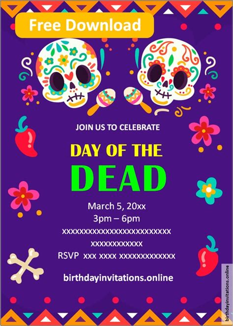 Free Printable Day Of The Dead Party Invitations