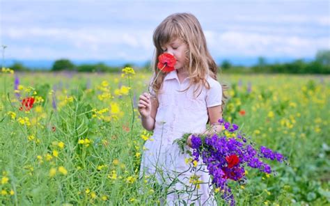 Kids Children Nature Landscapes Flowers Fields