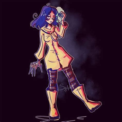 A Drawing Of A Woman With Blue Hair And Boots Holding A Cell Phone In