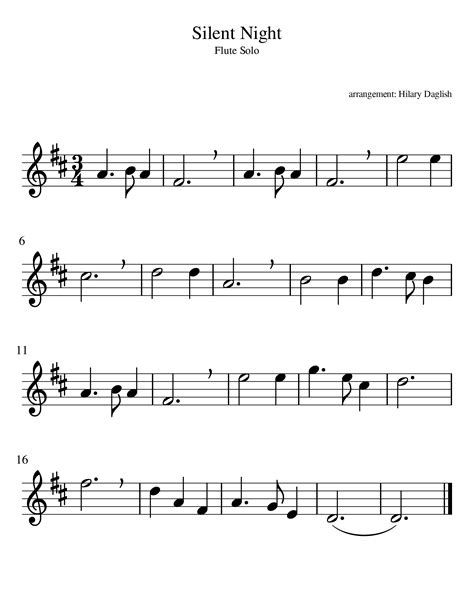 This Is A Simple Arrangement Of Silent Night For Flute In D Major You